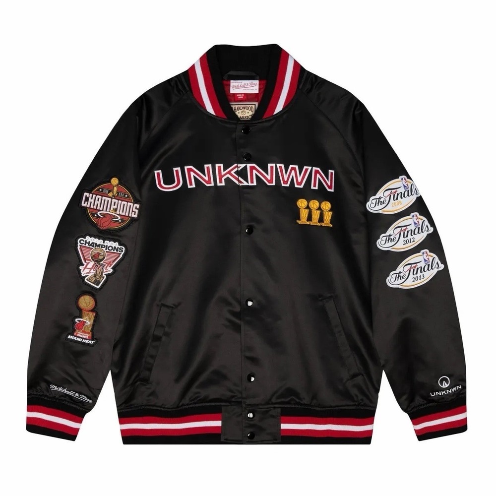 UNKNWN X Mitchell and Ness X Miami HEAT My Towns Black Satin Jacket‎ Size M NWT